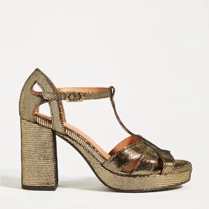 Anthropologie Metallic Gold Block Heels